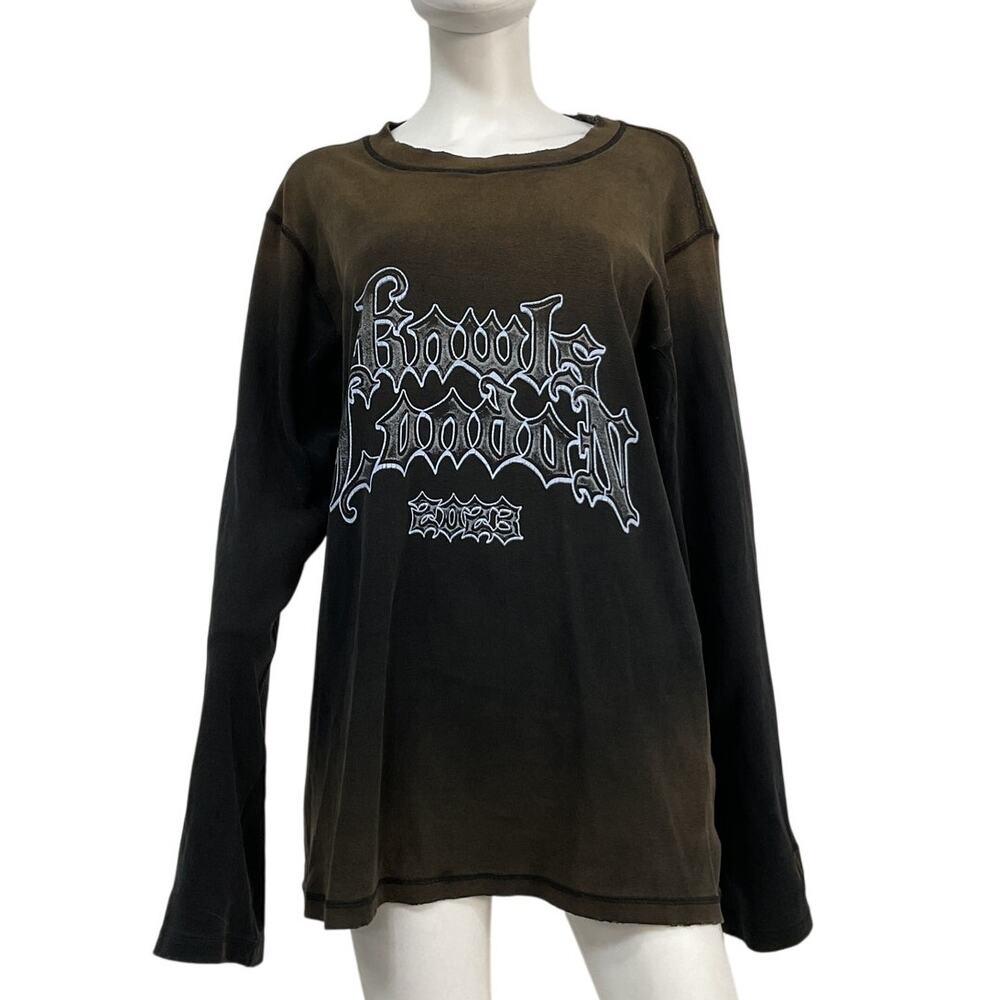 Knwls Oversized Black Dark Wash Long Sleeve T Shirt Size XS - Picture 2 of 5